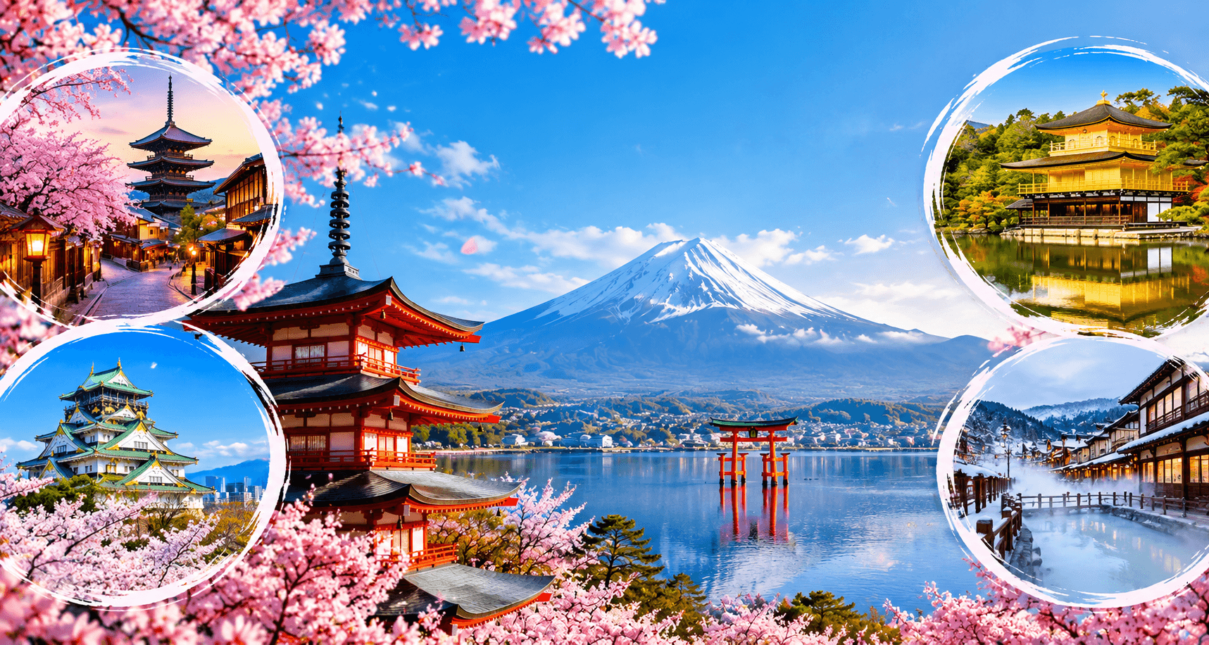 Explore Japan with Mount Fuji, cherry blossoms and traditional Japanese landmarks